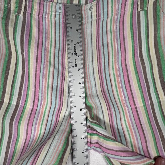 Talbots Linen Capri Womens 4 Vertical Rainbow Stripe Wide Leg Button Beach Pants - Picture 13 of 15